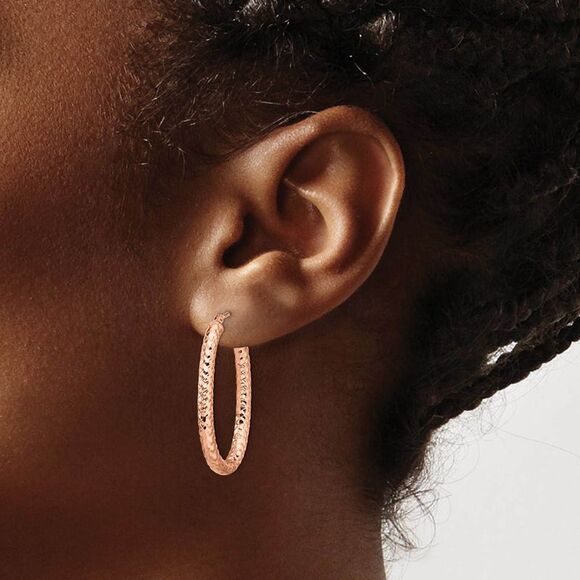 3mm Crisscross Oval Hoop Earrings in 14k Rose Gold, 32mm (1 1/4 Inch) - Picture 4 of 6